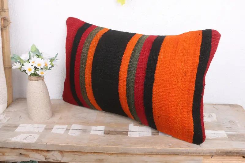 12x20 Red Cushion Cover, Handmade Rug Seat Pillow, Boho Pillow, Handmade Kilim Cushion, Ethnical Kilim Rug Pillow, Pillow Case, Comfy Throw Cushion - 4