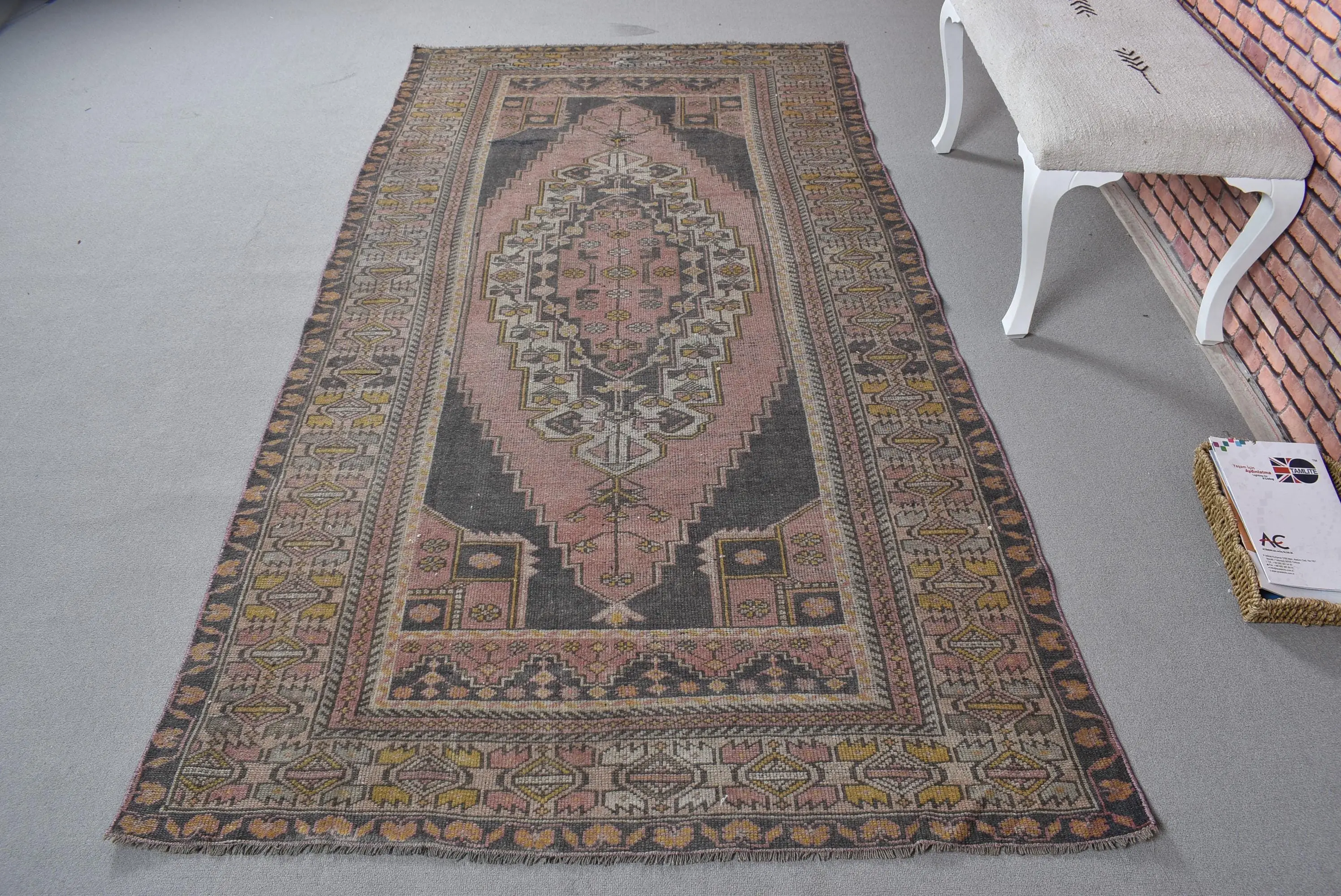 4.5x8.7 ft Turkish Area Rug, Red Gray Vintage Camouflage Wool Rug - 1
