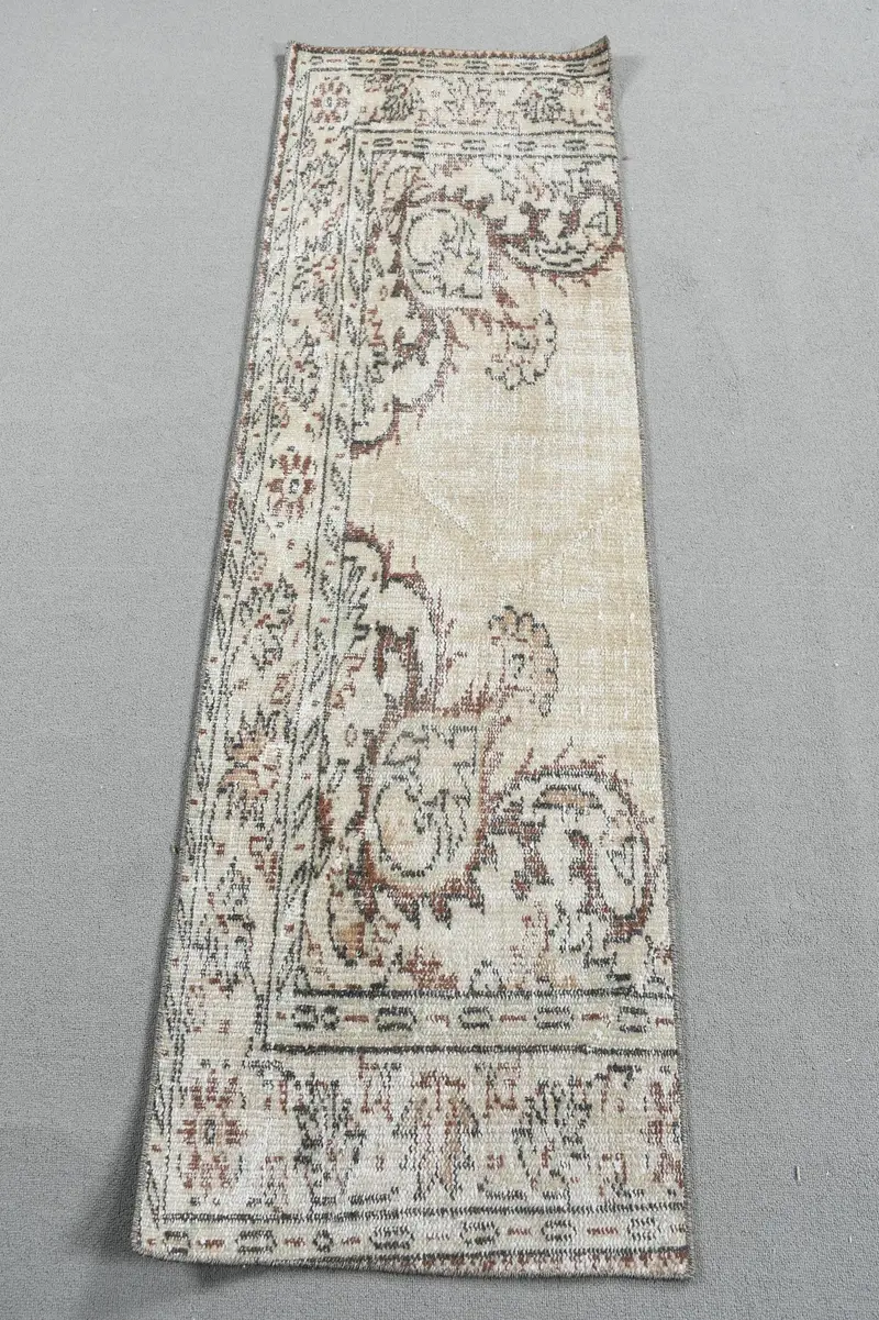 1.8x6.1 ft Vintage Halı, Türk Yolluk Halısı, Beyaz Kahverengi Patchwork Yün Halı - 1