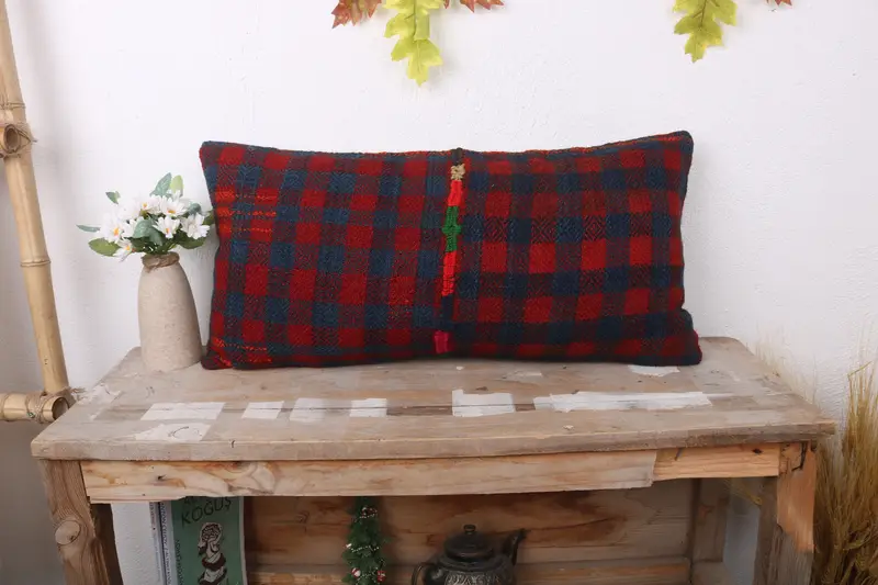 Southwestern Pillow Case, Pillow Case, Gift Pillow, Pillow for Sofa, Vintage Pillow, 12x24 Red Pillow Sham, Handmade Rug Seat Cushion - 1