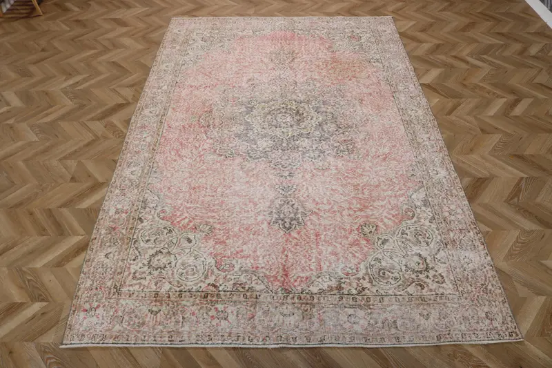 6.4x9.7 ft Halı, Eski Türk Büyük Halısı, Kırmızı Oushak Yün Halı - 1
