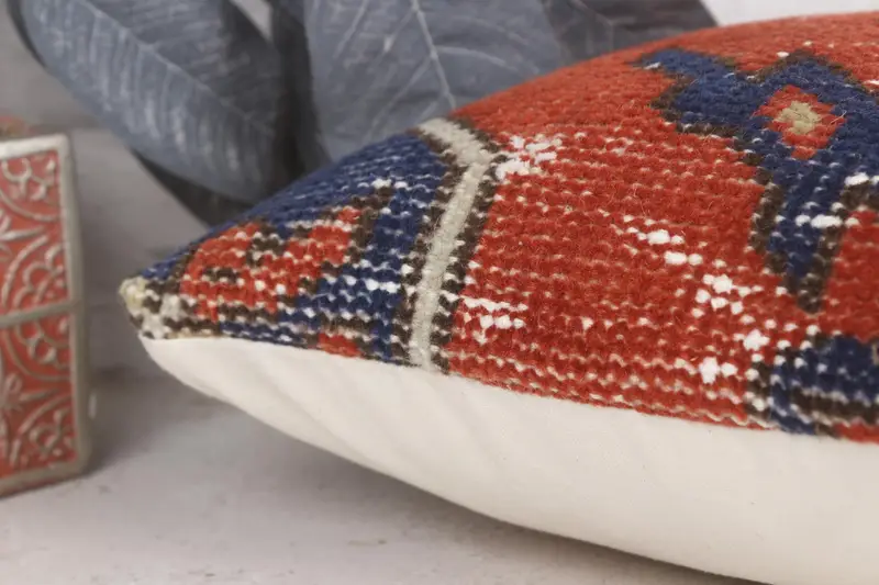 Throw Kilim Pillow, Pillow Cover, Boho Pillow Sham Cover, Turkish Kilim Pillow, Garden Pillow Sham, 12x12 Red Cushion Case - 7
