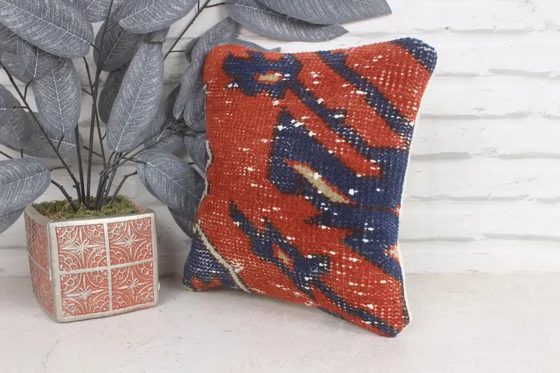 Throw Kilim Pillow, Pillow Cover, Boho Pillow Sham Cover, Turkish Kilim Pillow, Garden Pillow Sham, 12x12 Red Cushion Case - 3