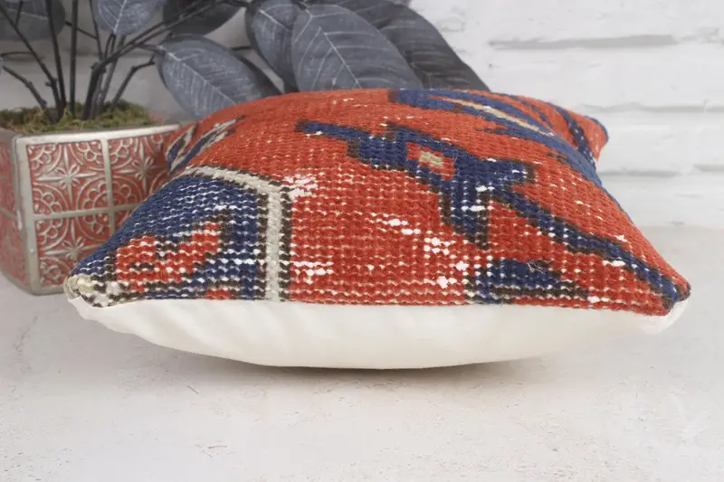 Throw Kilim Pillow, Pillow Cover, Boho Pillow Sham Cover, Turkish Kilim Pillow, Garden Pillow Sham, 12x12 Red Cushion Case - 5