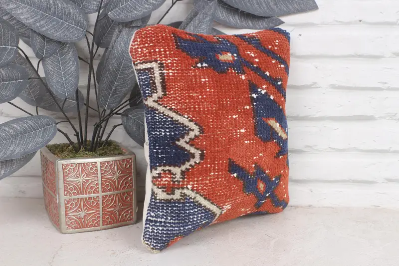 Throw Kilim Pillow, Pillow Cover, Boho Pillow Sham Cover, Turkish Kilim Pillow, Garden Pillow Sham, 12x12 Red Cushion Case - 4