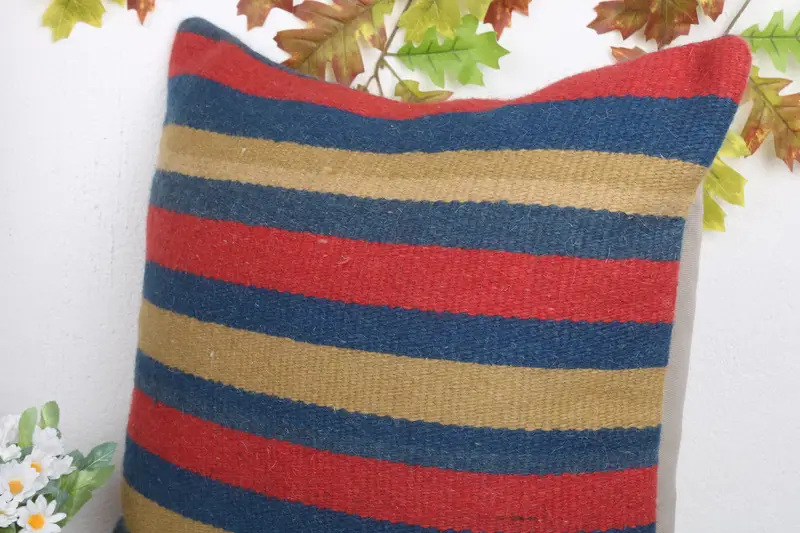Cushion Cover, 20x20 Blue Cushion Case, Bolster Throw Cushion Cover, Boho Pillow Sham Cover, Vintage Kilim Throw Pillow, Turkish Kilim Pillow - 5