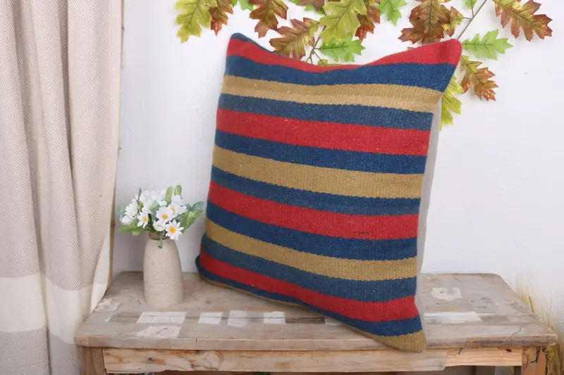 Cushion Cover, 20x20 Blue Cushion Case, Bolster Throw Cushion Cover, Boho Pillow Sham Cover, Vintage Kilim Throw Pillow, Turkish Kilim Pillow - 4