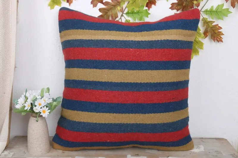 Cushion Cover, 20x20 Blue Cushion Case, Bolster Throw Cushion Cover, Boho Pillow Sham Cover, Vintage Kilim Throw Pillow, Turkish Kilim Pillow - 2