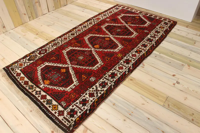 Türk Vintage Halı 4x7.8 ft, Oushak Kırmızı Çiçekli Yün Halı - 1