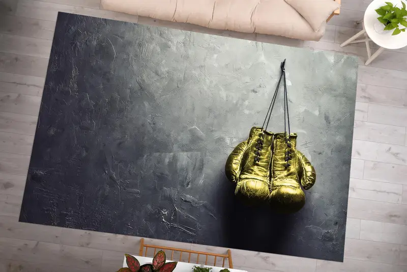エレガントなプリントラグ：ボクシングゴールドデザイン、男性の洞窟と寝室用