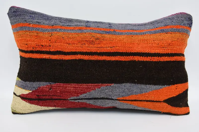 Funda de almohada de tiro naranja, funda de cojín marroquí de 30x50 cm, funda de almohada de salón a rayas - 1
