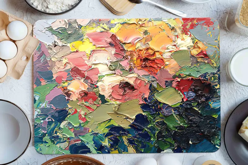 抽象的な花ガラスのまな板、現代的なキッチンの必需品