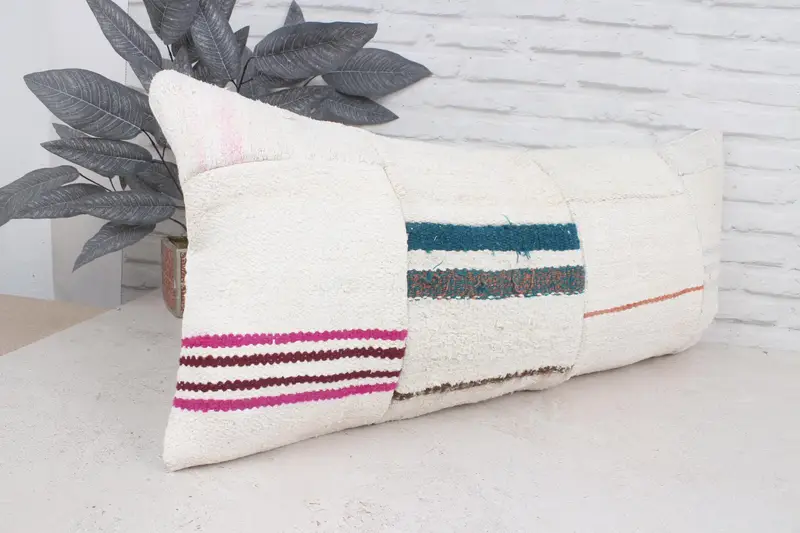16x36 White Cushion, Vintage Kilim Throw Pillow, Pillow Sham, Authentic Pillow Sham, Colorful Cushion Case, Vintage Pillow, Boho Pillow - 4