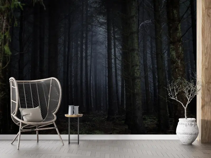 Ev Dekorasyonu için Zarif Orman Gece Manzarası Baskılı Duvar Kağıdı