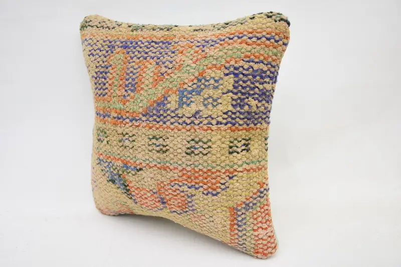 Office Chair Cushion Case, Bolster Cushion, Knitted Pillow, Cushion, 12x12 Orange Pillow Case, Vintage Pillow, Kilim Pillow, Pillow for Couch - 3