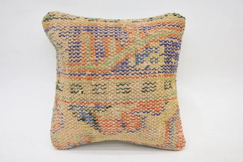 Office Chair Cushion Case, Bolster Cushion, Knitted Pillow, Cushion, 12x12 Orange Pillow Case, Vintage Pillow, Kilim Pillow, Pillow for Couch - 1