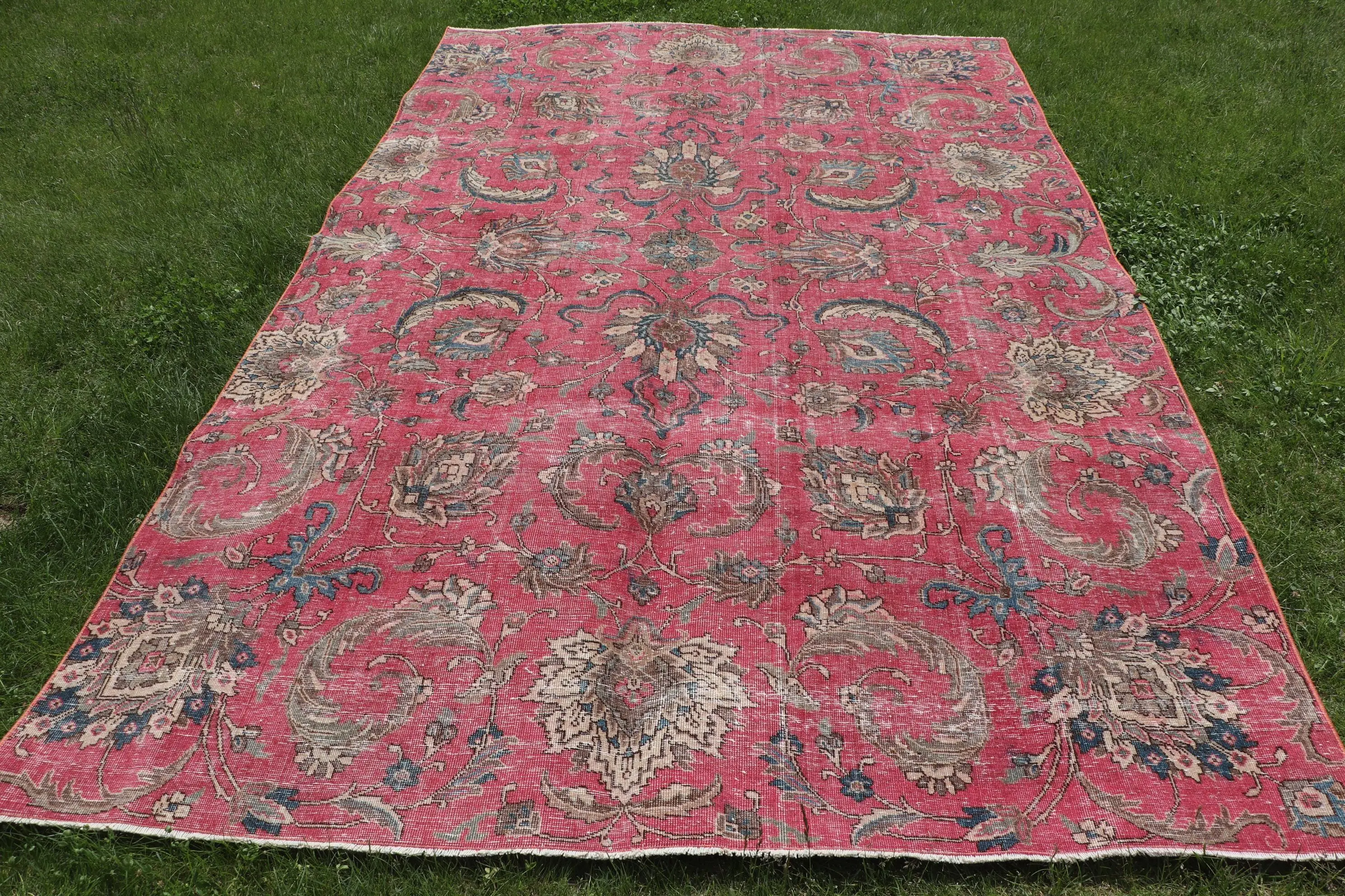 Türk Vintage Halısı, Büyük 6.3x10 ft (193x306 cm) Halı, Kırmızı Fas Yün Halısı - 1