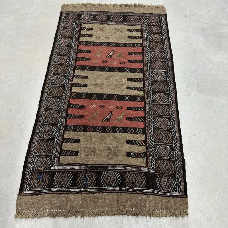 Kahverengi, Mor Halı 3x5 ft, Geometrik Çiçek Desenli