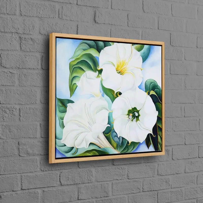 Elegant White Flower & Green Leaf Datura Printed Canvas