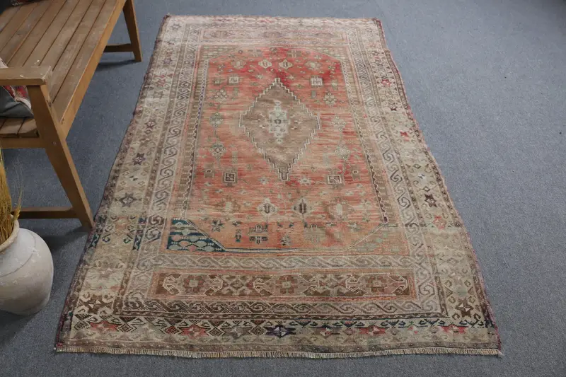 Kırmızı Soyut Halı, 4,5x7,3 ft Zarif Modern Dekor