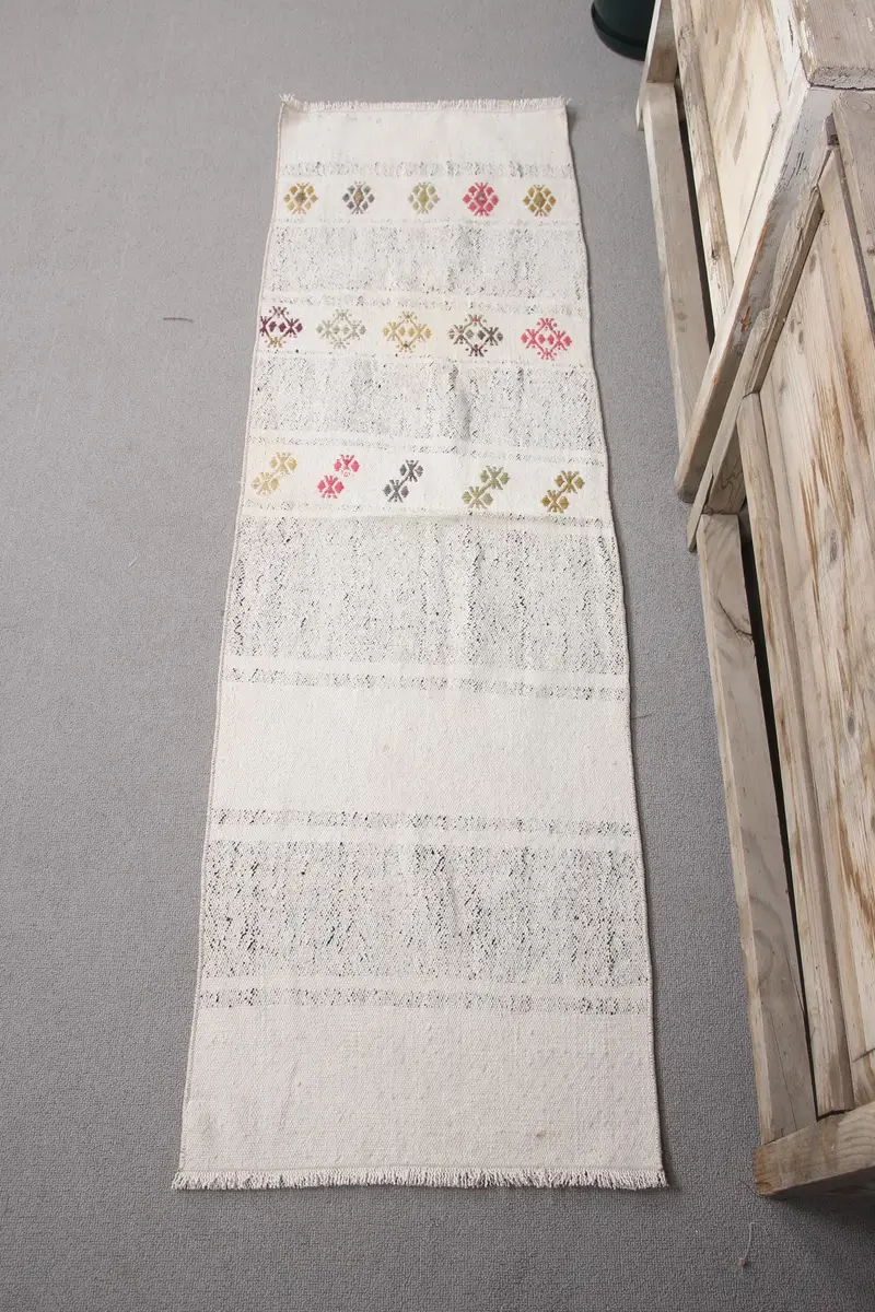 Elegant Beige Rug, 1.5x5.2 ft Abstract Green Accent