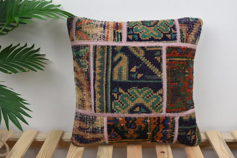 Boho Pillow Sham Cover, 16x16 Blue Pillow Case, Pillow for Couch, Interior Designer Pillow, Pastel Cushion, Cushion, Ethnic Pillow Cover Pillow Sham - 1