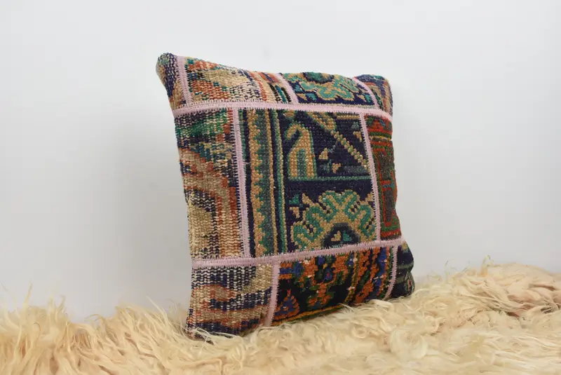 Boho Pillow Sham Cover, 16x16 Blue Pillow Case, Pillow for Couch, Interior Designer Pillow, Pastel Cushion, Cushion, Ethnic Pillow Cover Pillow Sham - 8