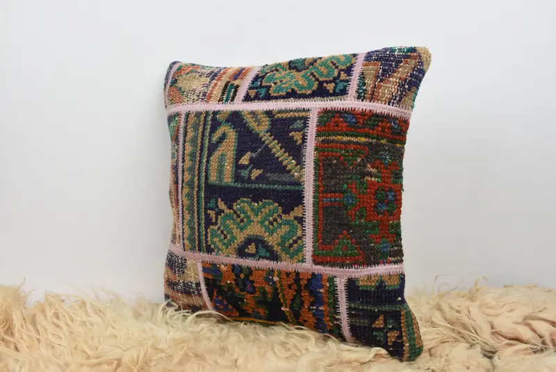 Boho Pillow Sham Cover, 16x16 Blue Pillow Case, Pillow for Couch, Interior Designer Pillow, Pastel Cushion, Cushion, Ethnic Pillow Cover Pillow Sham - 7