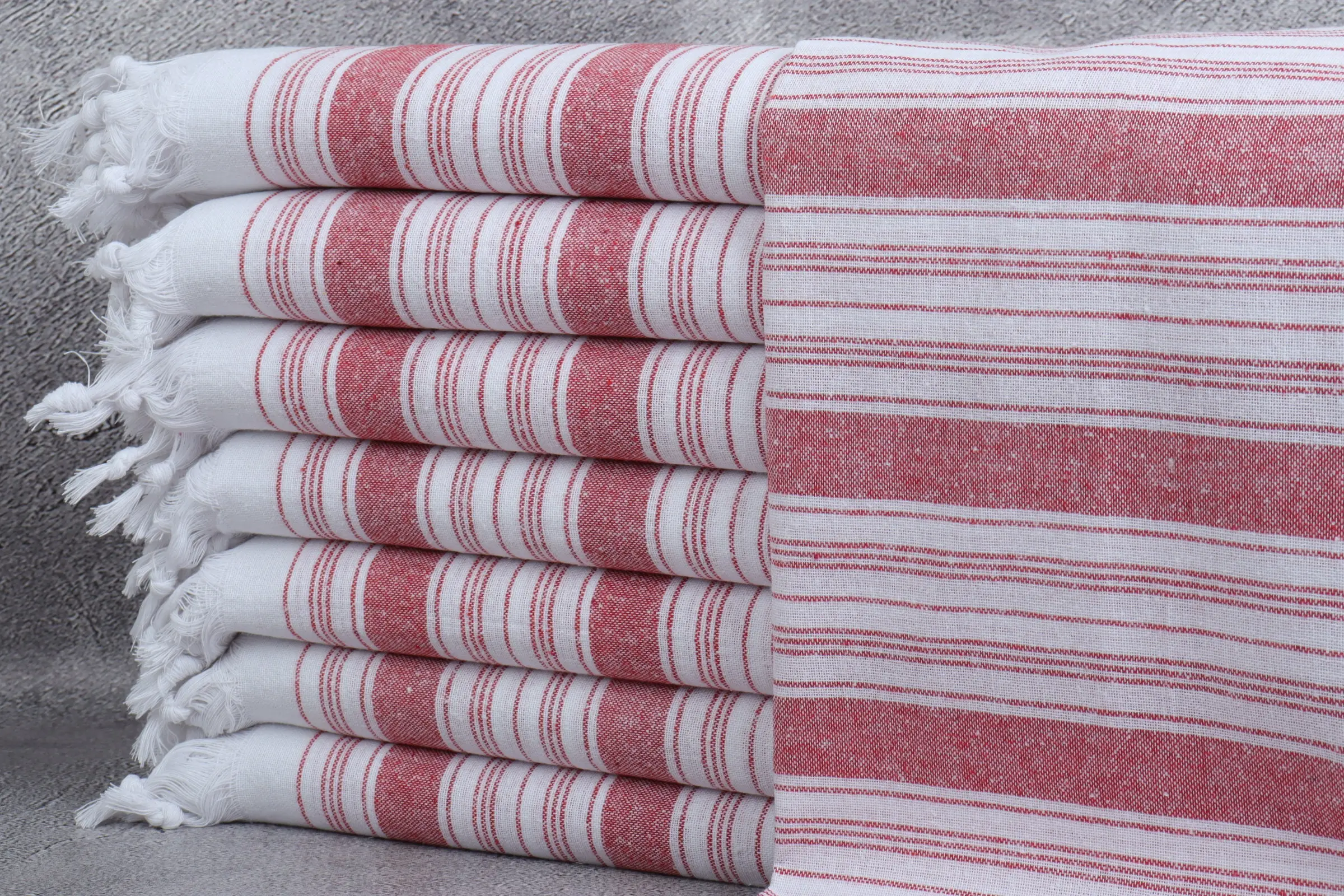 Turkish Beach Towel Red Stripes, Eco-Friendly Cotton, 32x67 Inches - 1
