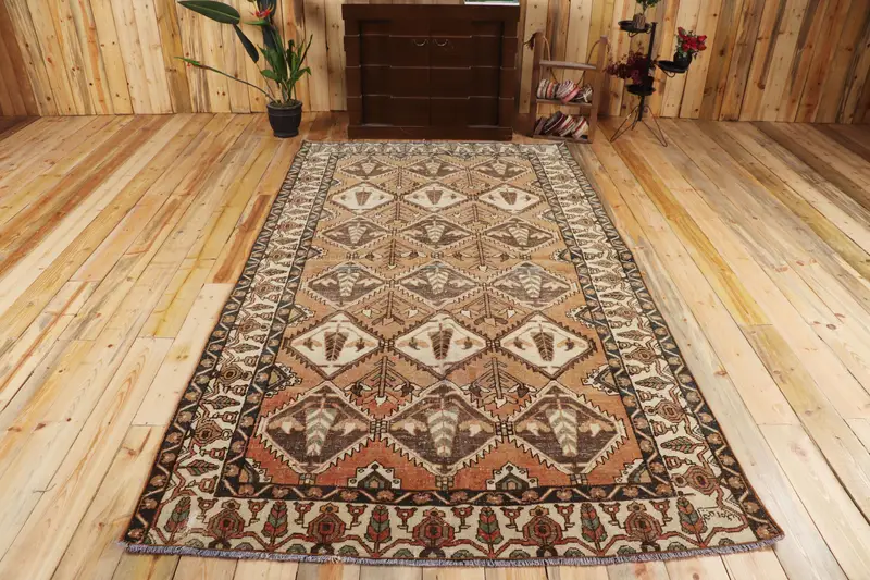 5.3x9.3 ft Halı, Türk Oushak Halısı, Vintage Kahverengi Yün Halı - 1