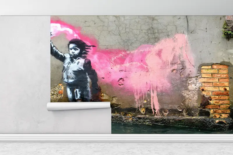 Abstract Wall Print, Wall Paper Peel and Stick, Custom Wall Paper, Modern Wall Paper, Banksy Migrant Child, Migrant Child Wall Poster, - 3