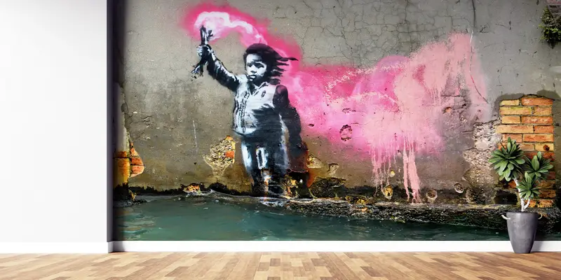 Abstract Wall Print, Wall Paper Peel and Stick, Custom Wall Paper, Modern Wall Paper, Banksy Migrant Child, Migrant Child Wall Poster, - 8