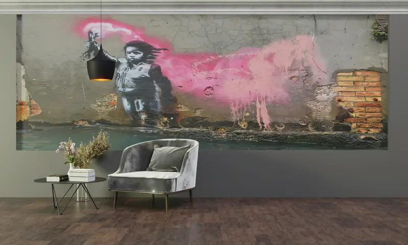 Abstract Wall Print, Wall Paper Peel and Stick, Custom Wall Paper, Modern Wall Paper, Banksy Migrant Child, Migrant Child Wall Poster, - 5