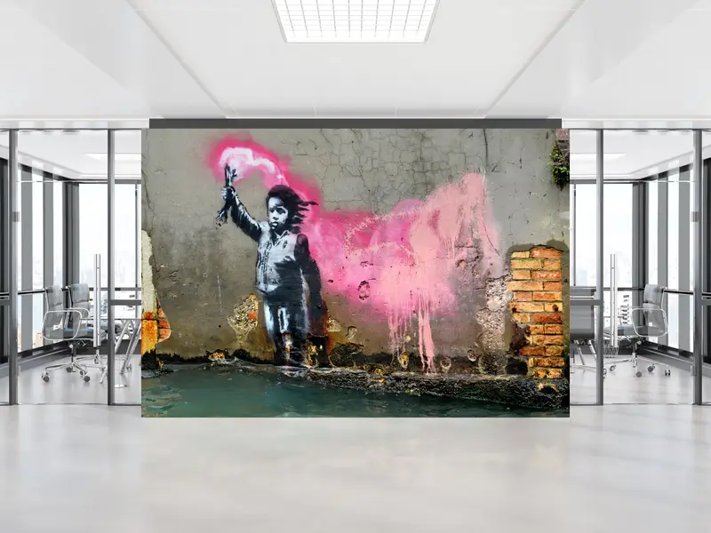 Abstract Wall Print, Wall Paper Peel and Stick, Custom Wall Paper, Modern Wall Paper, Banksy Migrant Child, Migrant Child Wall Poster, - 4