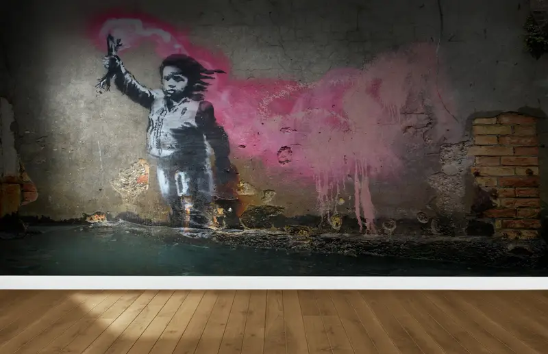 Abstract Wall Print, Wall Paper Peel and Stick, Custom Wall Paper, Modern Wall Paper, Banksy Migrant Child, Migrant Child Wall Poster, - 9