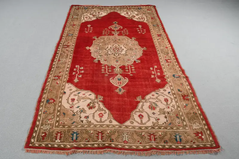Vintage Alan Halısı 4.8x8.1 ft, Kırmızı Patchwork Türk Yün Halısı - 1