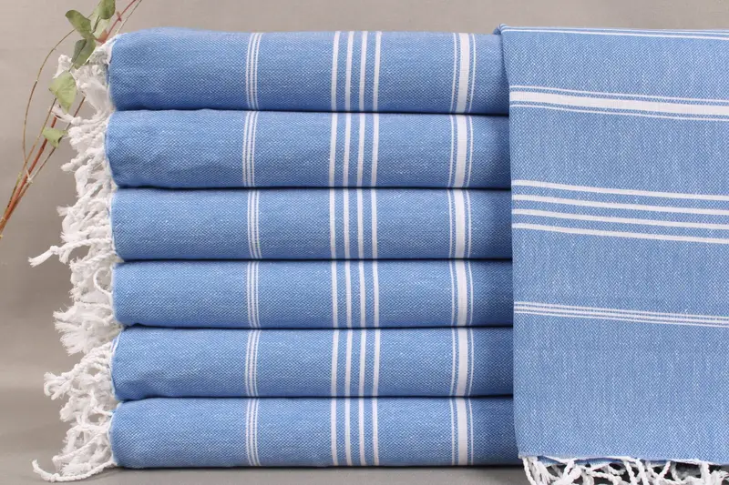 Turkish Beach Towel Personalized Sax Blue Stripes, Beige, 40x71 Inches