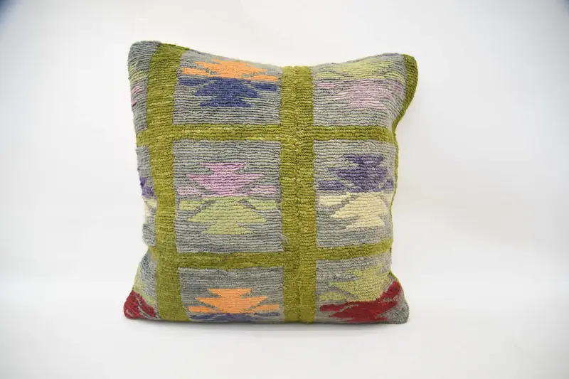 Kilim Pillow, Vintage Kilim Pillow, Pillow Case, Authentic Pillow, Gift Pillow, Traditional Pillow Cover, 24x24 Green Pillow Case - 4