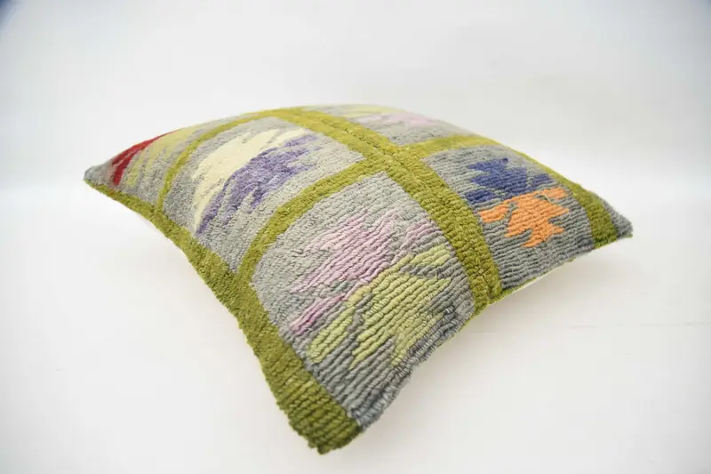 Kilim Pillow, Vintage Kilim Pillow, Pillow Case, Authentic Pillow, Gift Pillow, Traditional Pillow Cover, 24x24 Green Pillow Case - 6