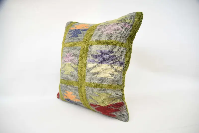 Kilim Pillow, Vintage Kilim Pillow, Pillow Case, Authentic Pillow, Gift Pillow, Traditional Pillow Cover, 24x24 Green Pillow Case - 3
