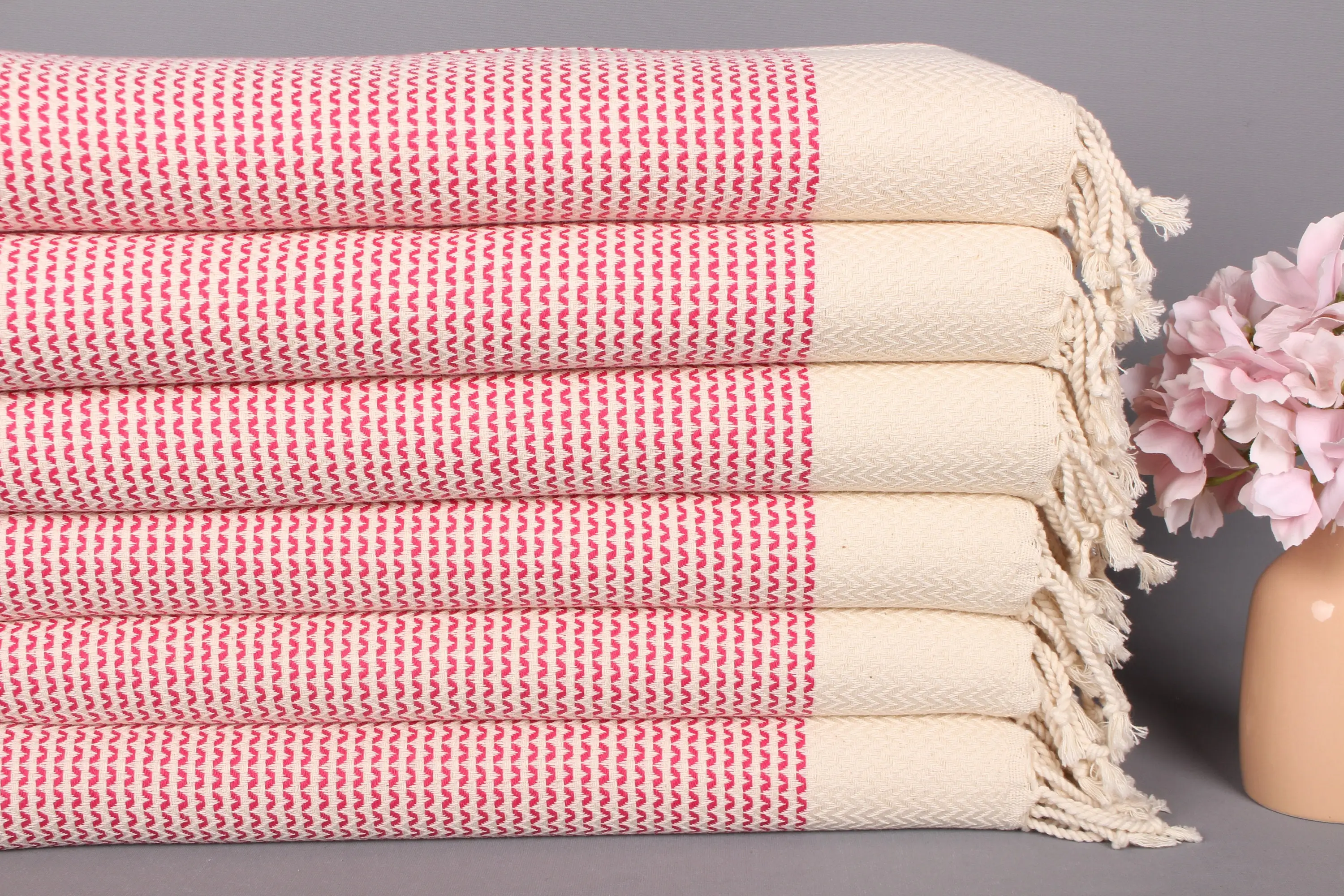 Personalized Diamond Tea Towel Cotton Fuchsia and Beige, 20x40 Inches - 1