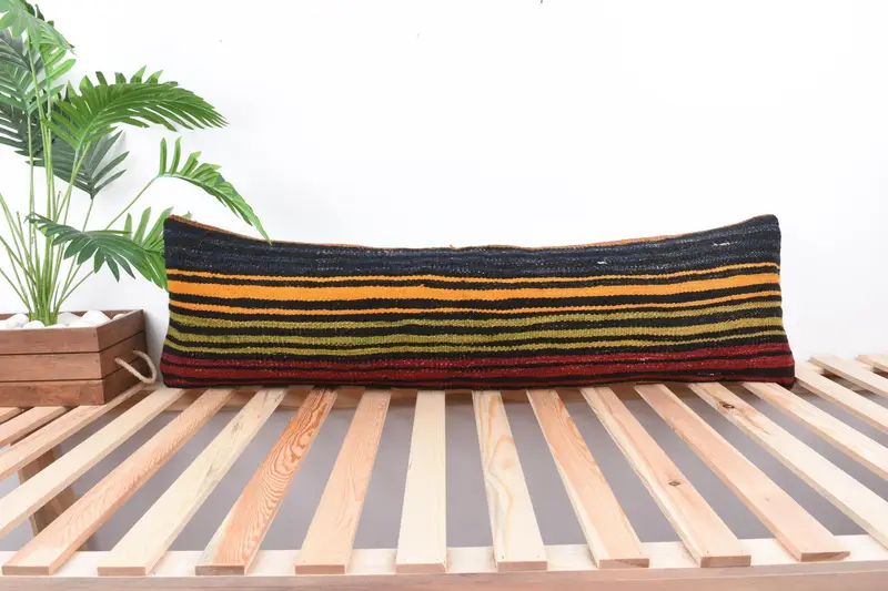 12x43 Orange Pillow Case, Pillow Sham, Boho Pillow, Aztec Cushion Cover, Pet Pillow, Boho Pillow Sham Cover, Kilim Cushion Sham - 1