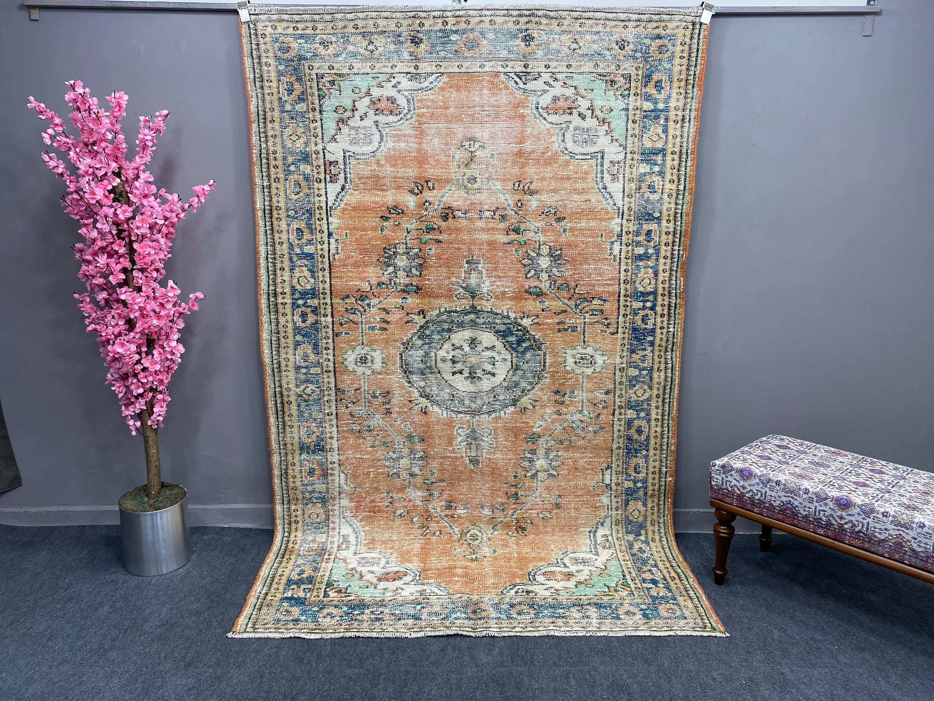 5.2x8.4 ft Turkish Rug, Large Vintage Rug, Orange Abstract Rug - 1