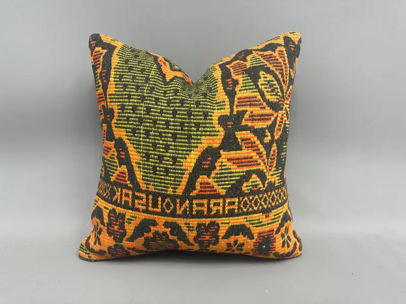 Pillow Sham, Interior Designer Pillow, Kilim Cushion Sham, 18x18 Green Pillow Cover, Customized Pillow Case, Ethnical Kilim Rug Pillow - 1