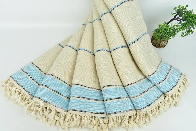 Custom Shower Curtain, Organic Throw, Woven Blanket, Bridesmaid Gifts, Home Gift, 104x96 Cotton Striped Towel, Custom Blanket, Turkish Towel Blanket - 4