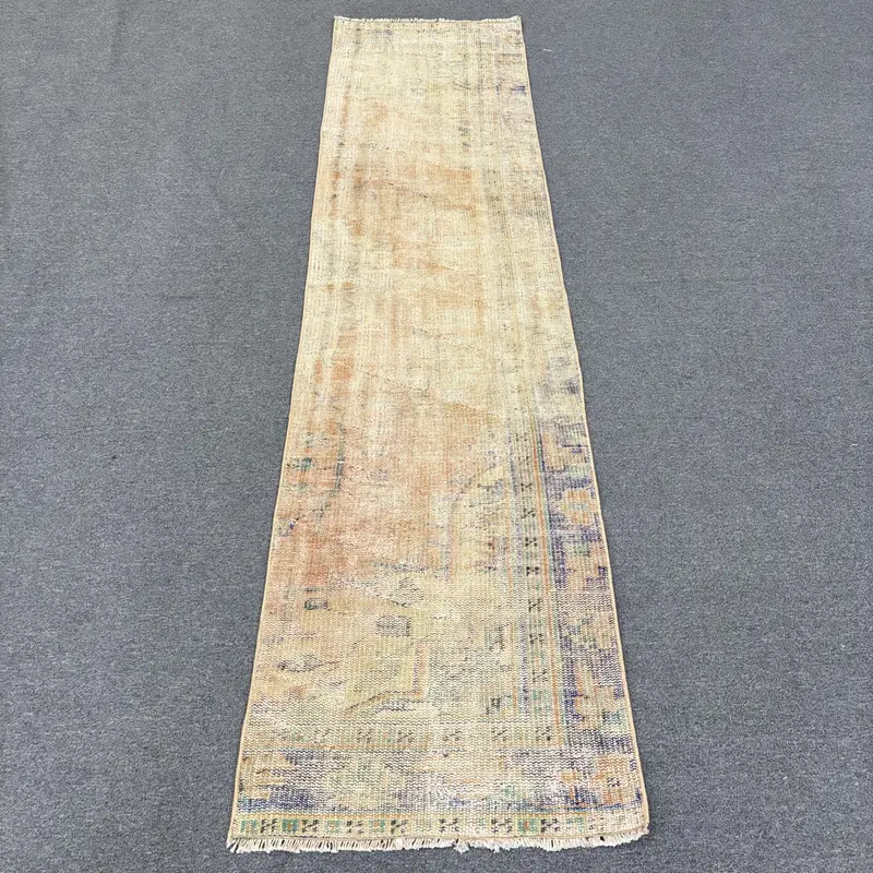 2.1x8.7 ft Rug, Vintage Turkish Runner Rug, Brown Oushak Wool Rug - 1