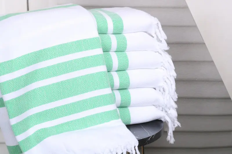 Beach Towel Personalized Turkish Cotton Green Chevron, 40x71 Inches