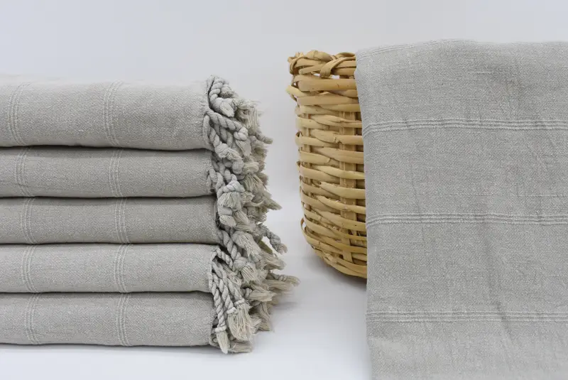 Turkish Bath Towel, Beige Peshtemal Towel, Stonewashed, 63x36 Inches