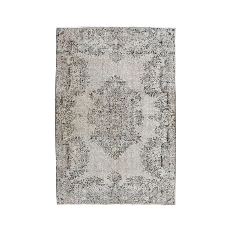 6.3x9.4 ft Turkish Rug, Vintage Large Rug, Gray Black Ikat Wool Rug - 1