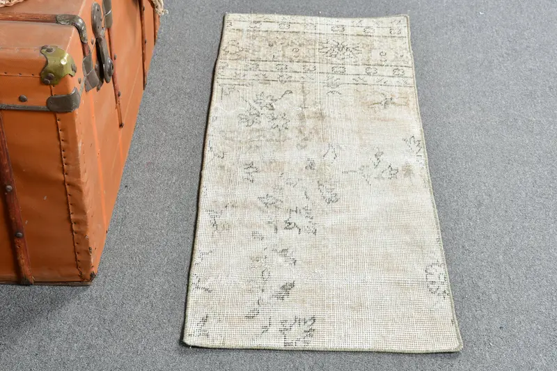 Türk Halısı, 1.6x3.9 ft Küçük Halı, Beyaz Gri Oushak Yün Halı - 1